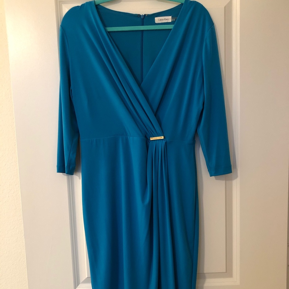 Calvin Klein blue faux wrap dress